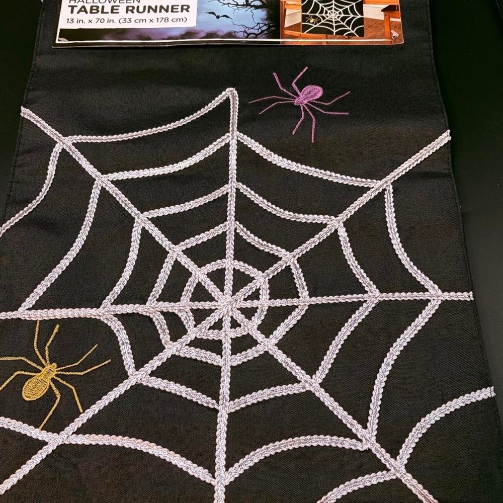 Halloween Black Table Runner/Spiderweb/Spiders- 6ft